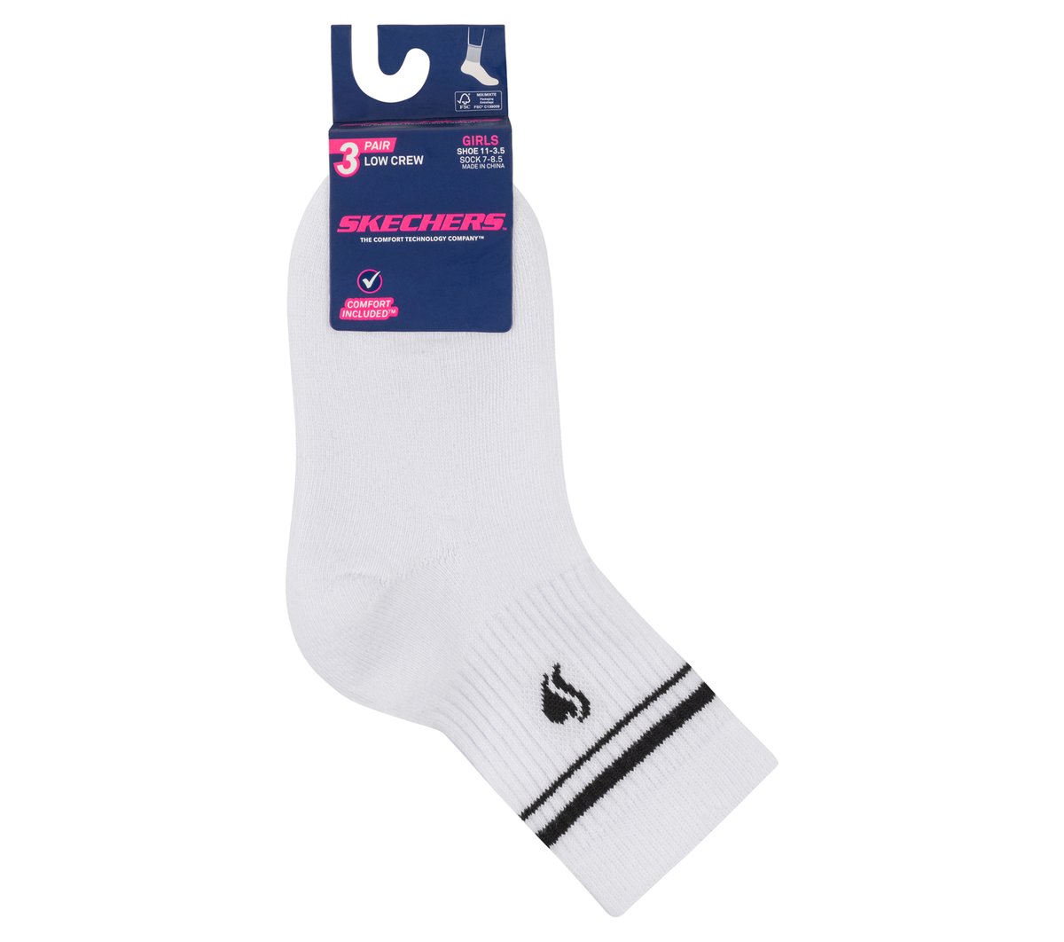 Skechers Skechers 3 Pack Girls' Low Crew Ribbed Socks Kids